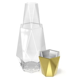 American Atelier Fifth Avenue - Jarra de agua geométrica moderna con vaso, jarra elegante y vaso a juego, doble como tapa para habitación de invitados, oficina (dorado)