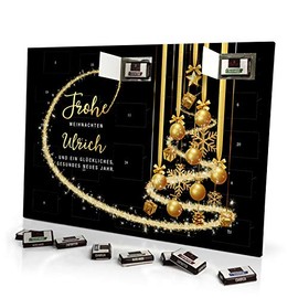 printplanet Adventskalender mit Namen Ulrich - gefüllt mit Schokoladen-Füllung - personalisiert mit Namens-Motiv Frohe Weihnachten - Schwarz - Schoko-Kalender, Weihnachtskalender
