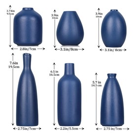 Blue Ceramic Vase - Set of 6 Blue Bud Vases, Modern Farmhouse Navy Blue Decorative Vases for Home, Office, Living Room, Table Decor - Ideal Centerpieces for Flowers, Shelf and Fireplace Accents