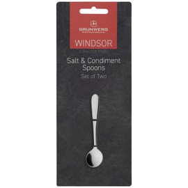 Grunwerg Windsor Carded 2-Piece Salt Spoon Set 2SLTSWDR/C, 18/0 Stainless Steel