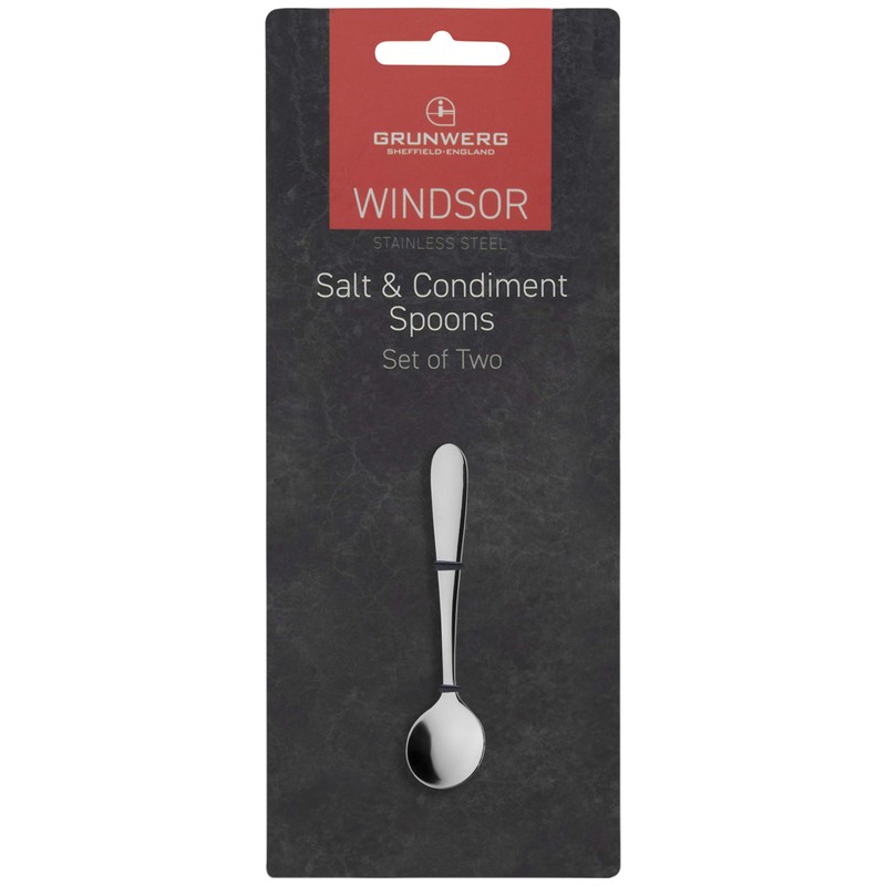Grunwerg Windsor Carded 2-Piece Salt Spoon Set 2SLTSWDR/C, 18/0 Stainless
