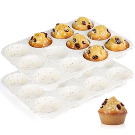 CAKETIME Silicone Muffin Pan, Cupcake Pan 12 Cups Regular Size Muffin Tin Non Stick Muffin Pan for Baking Banana Muffin, Cupcake, Egg Muffin 2 Pack Confetti