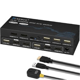 Dual Monitor KVM Switch 4K@60Hz with 4 HDMI Cables and 2 USB Cables Included, 4K KVM for 2 Monitor 2 Computer PC