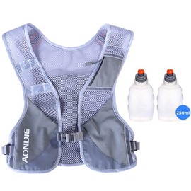 5L Running Vest for Women & Men, Reflective Hydration Backpack, Lightweight and Adjustable Hydration Pack for Outdoor Sports, Cycling, Climbing and Hiking (grey and 250ml bottle)
