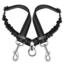 SlowTon Double Dog Leash,No Tangle Double Leash for Dogs Walking Training 360°Swivel Rotation Reflective Adjustable Length Dual Two Dog Lead Splitter, Comfortable Shock Absorbing Bungee Lead 2 Dogs