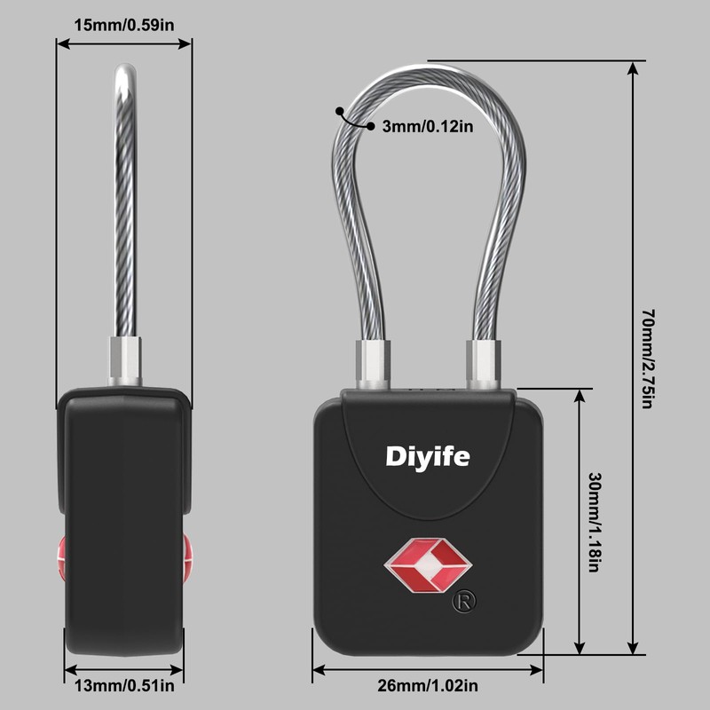 Diyife TSA Luggage Locks 2 Pieces 4 Keys Locks Travel