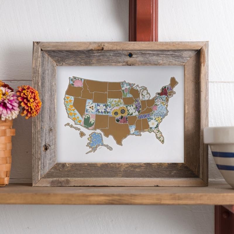Jetsettermaps Scratch Your Travels USA State Flowers Map - Colour: