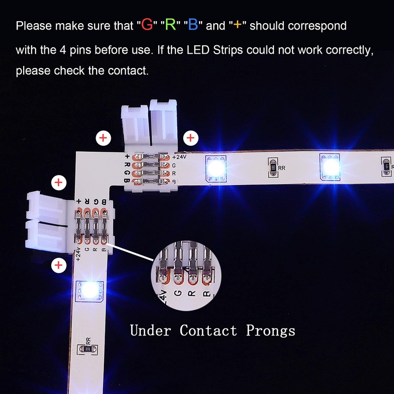 SUPERNIGHT 4Pin LED Light Connectors, 10mm Wide Right Angle Corner