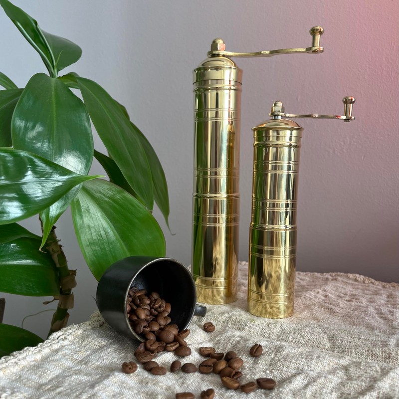 Set of Two Turkish Manual Coffee Grinders, Coffee Mill, Brass