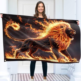Lion Flag – Large Funny Flag – 110D Polyester – Double stitched – 4 brass grommets, large 90x150 cm (5 x 3 feet)