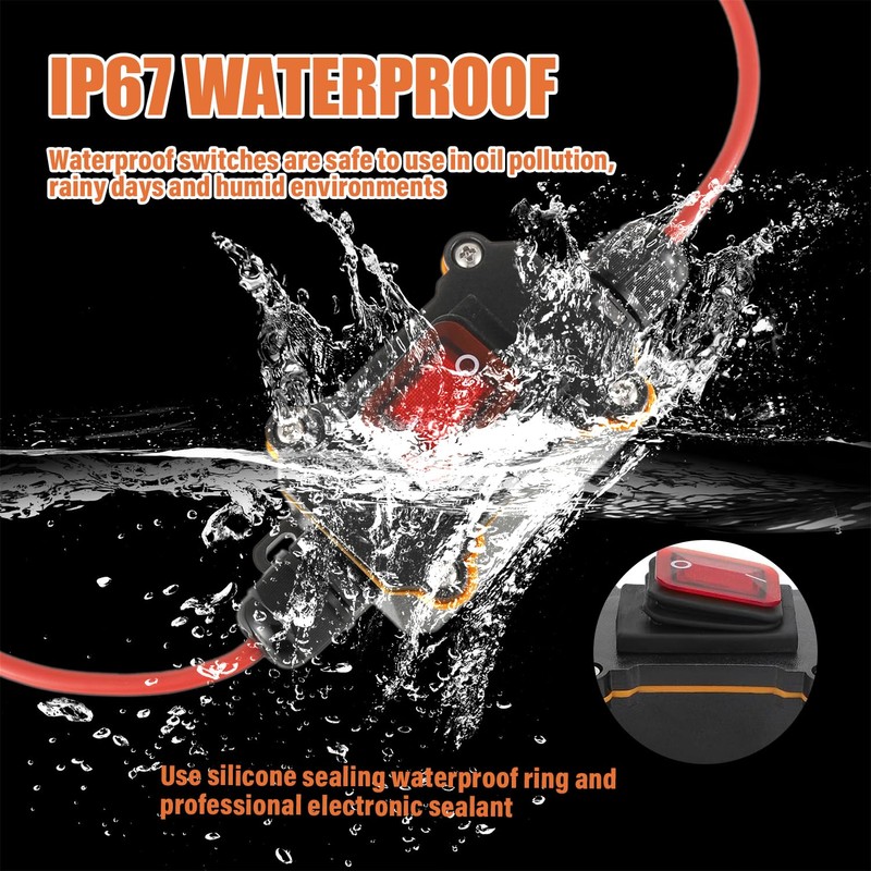 JAMHER DC 12V-24V Waterproof Inline Switch IP65 DPST Dual Side