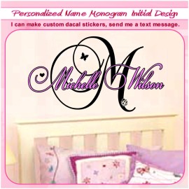 Oracal Name & Initial Monogram Wall Sticker Vinyl Lettering Girl Boy bedroom Decal 108