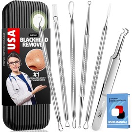 Herramientas de eliminación de puntos negros, kit de herramientas para reventar espinillas, paquete de 6 extractores de comedones profesionales para eliminar el acné para manchas, estallido de puntos blancos, eliminación de granos para la nariz y la cara,