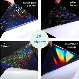 Holografische Aufkleber Papier, 20 Blatt Holografische Folie, Vinyl Aufkleber Papier, Glitzerfolie Vinyl Sticker Papier mit A4 Größe(4 Muster)