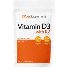 Your Supplements – Vitamin D3 1,000 IU with K2 100mcg – Supports Bone Health (180 Tablets)