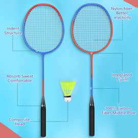 Chitidr 20 Pcs Badminton Rackets Set with 24 Shuttlecocks and 6 Carrying Bags, Sturdy Lightweight Badminton Rackets Racquet for Adults Beginners Indoor Outdoor Backyards(Blue-red Cross)