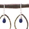 Lapis lazuli earrings and oxidized brass teardrop shape in hammer