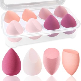 DUAIU Conjunto de Esponjas de Maquillaje de 8 Paquetes, Mezcladoras de Belleza de 4 Colores Componen Esponjas para Líquidos, Esponja de Fundación Libre de Látex con 1 Caso de Soporte de Esponja