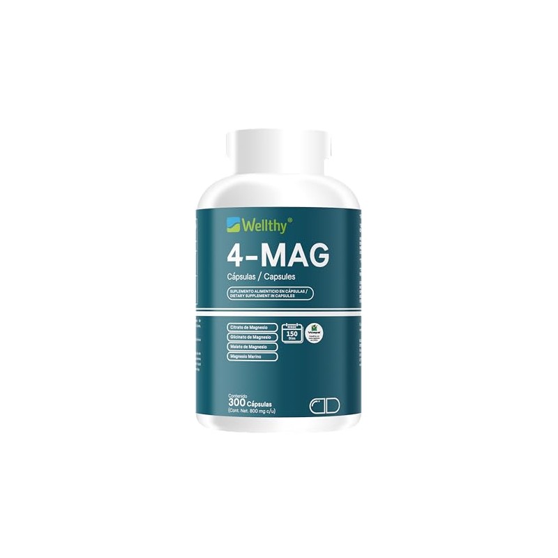 Wellthy Mag Magnesio Complex 300 Cápsulas Equivalente 360mg Elemental Citrato