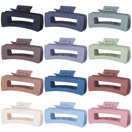 Sisiaipu Hair Clip - Claw, 4.1 Inch Extra Large for Thick, Long, Curly Hair, 12 Pcs, 12 Rubber Paint and Plastic Materials, Non-Slip Design, Women and Girls Hair Accessories - Multicolor