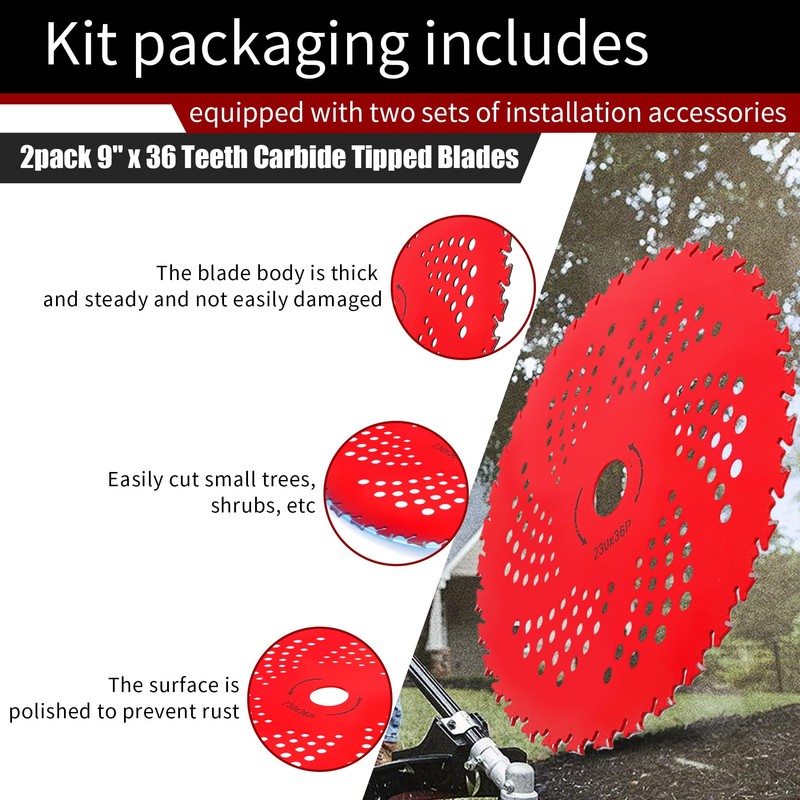 PLAXNS 2pack 9" x 36 Teeth Carbide Tipped Brush Cutter