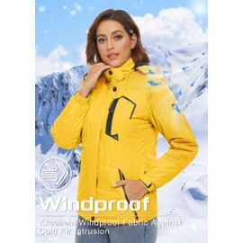 TACVASEN Women's Winter Jackets Waterproof Ski Snow Jacket Fleece Lined Raincoat Windbreaker Jacket Yellow, L