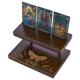 FINGERINSPIRE Wooden Tarot Card Holder 20 x 14 x 10.3 cm Moon Phase Tarot Cards Storage Stand Coconut Brown Butterfly Tarot Card Stand Witch Stand for Oracle Lenormand Meditation