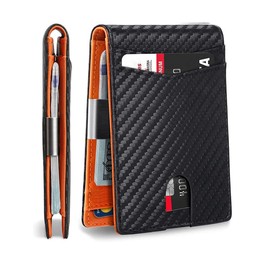 Men's Carbon Fiber Pattern Wallet, Ultra-thin Minimalist Multi Card Slot Wallet, RFID Blocking Pu Leather Wallet, Credit Card Holder Men's Wallet:_Orange_one-size