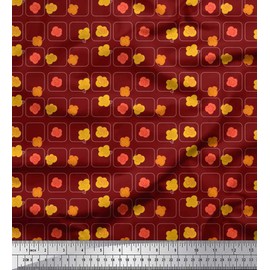 Soimoi Red Velvet Fabric Square & Floral Artistic Printed Fabric 1 Yard 58 Inch Wide