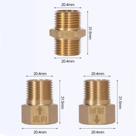 Brass Check Valve G1/2", Non Return Connector Valve Backflow Preventer One Way Check Valves for Rv Heater, Toilet, Water Tower (Silver, Male Flow to Female)