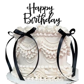 DiDida Bow Cake Topper Ribbion Cake Topper with Happy Birthday sign Coquette Themed Party Black Vintage Cake Topper for Heart Cake Vintage Cake