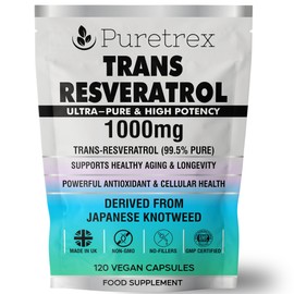 Puretrex Trans Resveratrol, 1000mg, 120 Vegan Capsules, Ultra-Pure Japanese Knotweed Extract, GMP Certified