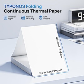 TYPONOS D820 Thermal Printer Paper 8.5 x 11 Inch, Continuous Folding Thermal Paper, US Letter Size printing paper Compatible with D820 Portable Printer, 100 Sheets