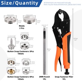 Glarks Heavy Duty Snap Fastener Pliers Snap Setter Tool with 70Pcs 20 Sets Stainless Steel Marine Grade Boat Cover Snap Button Fastener Kit for Repairing Boat Covers, Canvas, Tarp and Fabric