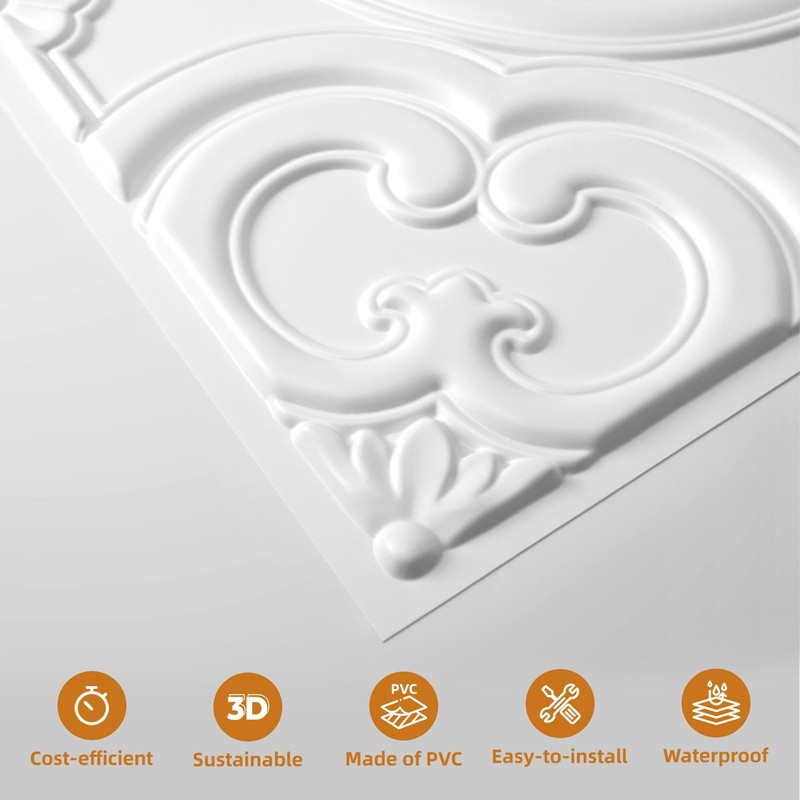 WOWSTAR 12-Pack 24"x24" Drop Ceiling Tiles, Waterproof Glue up Ceiling