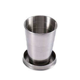 Collapsible Cup, Stainless Steel Travel Folding Cup Expandable Metal Shot Glasses with Keychain for Outdoor Camping Hiking Picnic Drinking, Silver (L)