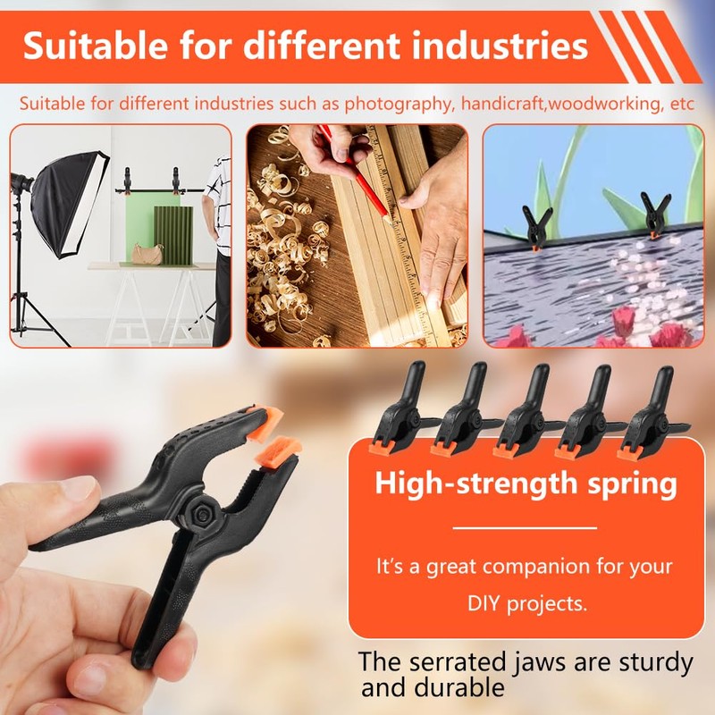 OSDUE 12 Pcs Nylon Spring Clamp,3 Inches Extra Strength Heavy
