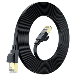 Maximm Cable Ethernet plano Cat8 – 35 pies – negro – 40 Gbps – 2000 MHz de alta velocidad doble blindaje UTP, conexión y cable de red
