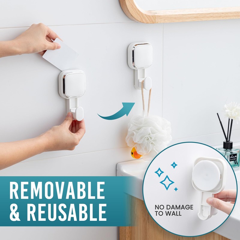 TAILI Heavy Duty Suction Cup Shower Hooks 4 Pack, Damage-Free