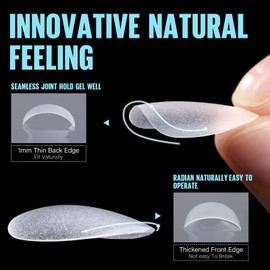 TOMICCA Nail Tips, 360 Pieces, Full Cover Soft Gel Tips, No-File Nail Tips, Short Pre-Buff PMMA Resin Artificial Nails Tips in 15 Sizes, Almond for Gluing, Nail Art for Nail Studios, Starter DIY