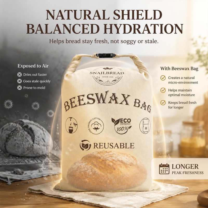 XL Reusable Beeswax Bread Bags with Zipper, 2 Pack for