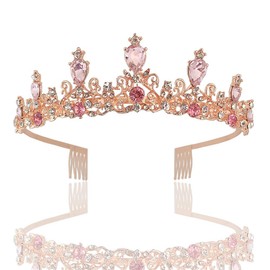 Princess Crown Wedding Tiara Crown Pink Crystal Rhinestone Bridal Princess Tiara Crystal Crown Women's Bridal Hair Accessories Rhinestone with Comb for Wedding Prom Birthday Party, Alloy, rhinestone,
