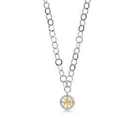 Gem Stone King Made In Italy Link Chain with 10K Yellow Gold and 925 Sterling Silver Lab Grown Diamond or Moissanite Ocean Charm Pendant Necklace For Women
