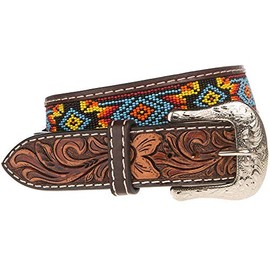 Western Fashion Mens Beaded Belt Brown 36