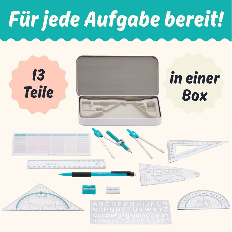 CALCUSO Compass Set Geometry Set 12-piece with Compass, Set Square,