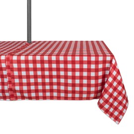 DII 100% Polyester, Spill Proof and Waterproof, Machine Washable, Outdoor Tablecloth with Zipper and Umbrella Hole, 60x84, Red Check, Seats 6 to 8 People