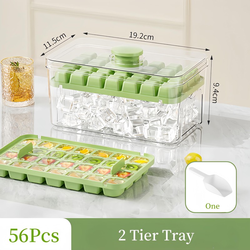Ice Cube Tray with Lid and Bin, 56 Pcs Ice