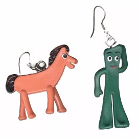 Team-Zebra Vintage Retro GUMBY POKEY EARRINGS Novelty Cartoon Toy Mini Figure Funky Jewelry