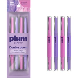 Plum Beauty Maquinillas de afeitar de doble filo para dermaplaning (paquete de 4) – Maquinillas faciales de doble hoja para mujeres - Cuchillas de precisión y grandes para cejas, labio superior y meji