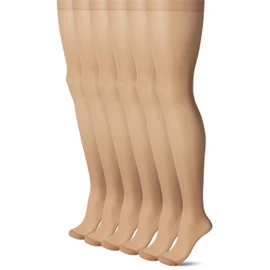 No nonsense Women's Plus 2 Regular Pantyhose with Reinforced Panty and Toe, Medium Tan - (6 Pair Pack), Medium Tan - 6 Pair Pack, 2 Plus